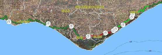 Ecovia Litoral do Algarve Ligará o Cabo de São Vicente a Vila Real de Santo António (ao longo de toda a faixa litoral do Algarve); Atravessa 12 dos 16 municípios do