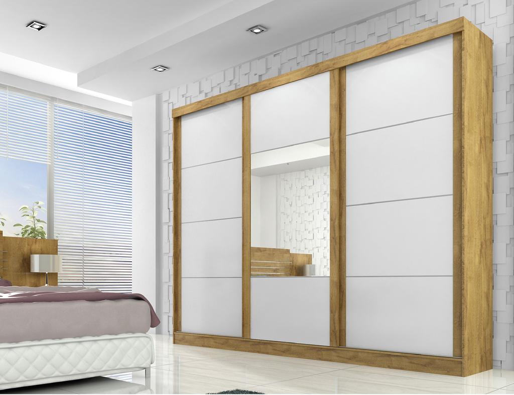 Leblon Slide glass Roupeiro 3 portas PORTAS BICOLORES Doors With Two color options Puertas Bicolores PRODUTO 100% MDF Made With MDF Hecho con MDF ESPELHO ENVIADO DESMONTADO Mirror Shipped