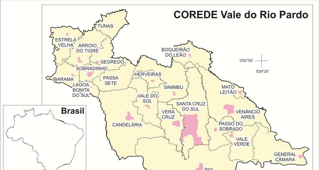 ] Mapa 1. Região do COREDE VRP e municípios, 2010 Fonte: Elaborado pelo autor. O tabaco coloca-se como principal produto agrícola da região, mas não como único.