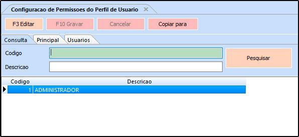 Clique em F3 Editar para inserir todas as permissões pertencentes aquele perfil em especifico, defina as permissões e clique em F10 Gravar para validar o procedimento.