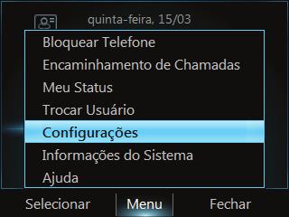 Acessar as configurações do telefone e a Ajuda Você pode acessar a Ajuda e fazer as seguintes configurações no telefone: Volume Brilho Registro em log Localização do Telefone de Mesa Fazer Chamada de