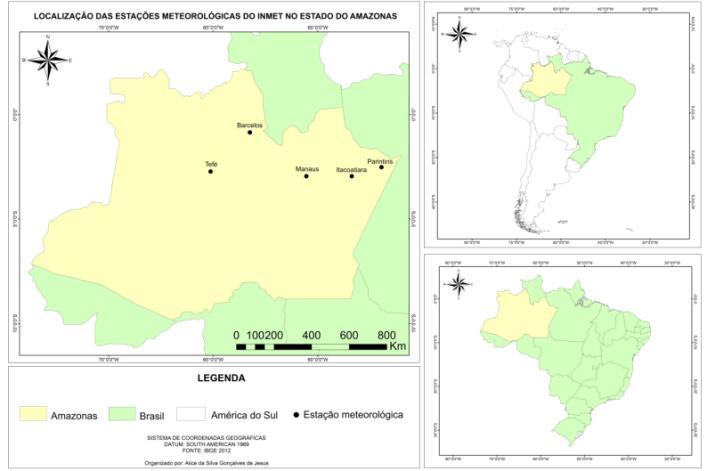 1066 Paiva et al. : Análise dos Efeitos do Déficit Hídrico na Resposta Temporal... Figura 1 - Localização das estações meteorológicas do INMET no Estado do Amazonas.
