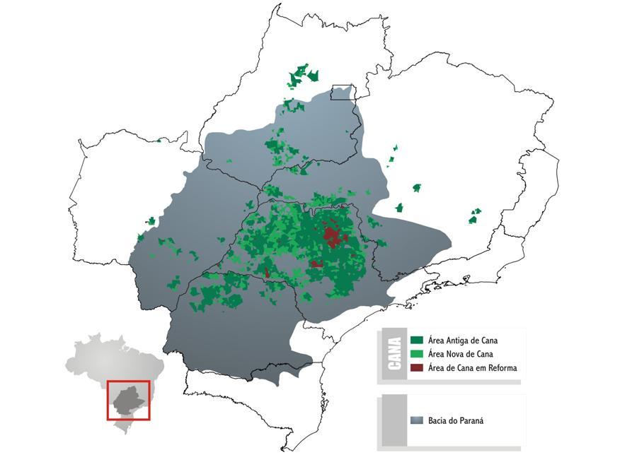 Distribuição da cana na bacia do Paraná