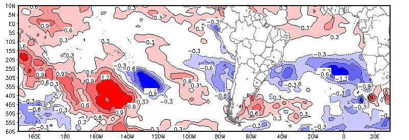FIGURA 3. Anomalia da temperatura da superfície do Mar durante o bimestre janeirofevereiro de 2004. FIGURA 4. Anomalia da temperatura da superfície do Mar durante o bimestre janeirofevereiro de 2005.