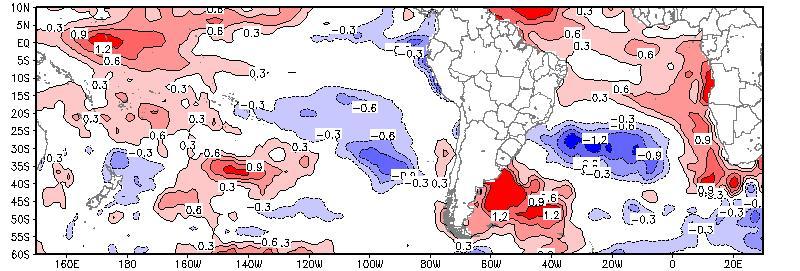 Verifica se que as anomalias no oceano Pacífico equatorial não apresentaram concordância para os três casos, sendo um deste (2001) um evento de La Niña.