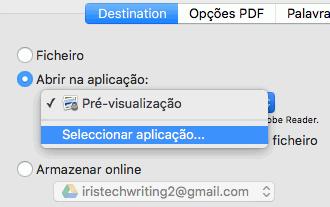 Para selecionar um formato de exportação diferente dos 3 predefinidos: Clique em Opções de exportação. Selecione o formato pretendido e arraste-o para a lista Favoritos.