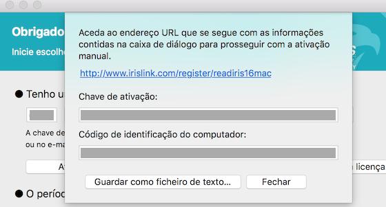 I.S. necessita para continuar com a Ativação manual. É recomendável manter o nome do ficheiro predefinido e a localização de armazenamento predefinida.