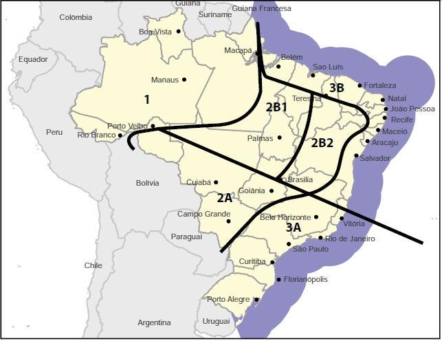 Territórios da Visão Estratégica do Estudo (área 1) - Bioma Florestal Amazônico (área 2B2) Sertão Semi-Árido Nordestino (área 3B) Litoral