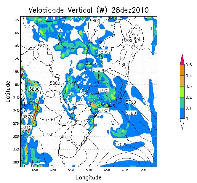 significativa dos valores da altura geopotencial, principalmente na região central do Brasil, em torno de 5740 m.