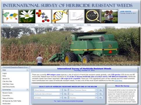International Survey of Herbicide-Resistant Weeds http://www.weedscience.org/summary/home.aspx Para um biótipo ser listado é necessário: 1. Obedecer a definição de resistência da WSSA 2.