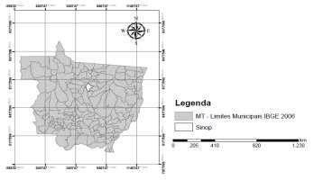 Figura 3 Área de Estudo (a) Estado do Mato Grosso, (b) Município de Sinop.