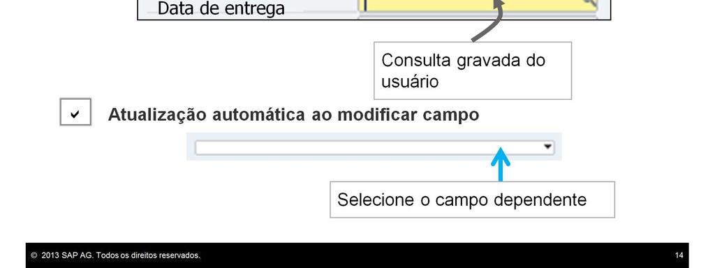 Se você marcar o campo de seleção Atualização automática ao modificar campo, será solicitado a selecionar um campo dependente.