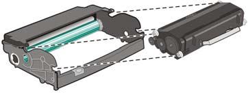 Manutenção da impressora 109 5 Insira o cartucho de toner dentro do kit fotocondutor alinhando os rolos no cartucho de toner com os trilhos. Empurre o cartucho de toner até que você ouça um clique.