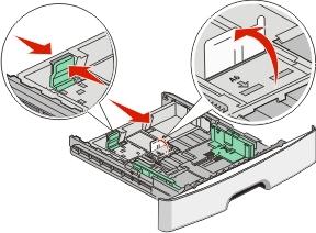 Carregamento de papel e mídia especial 31 Notas: Observe os indicadores de tamanho na parte inferior da bandeja. Use-os para ajudar a posicionar a guia.