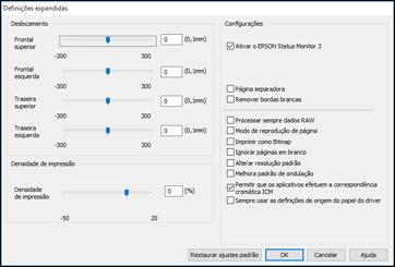 Você verá esta janela: 5. Selecione quaisquer opções de configuração avançada para personalizar a sua impressão. 6. Clique em OK para fechar a janela de Definições expandidas. 7.