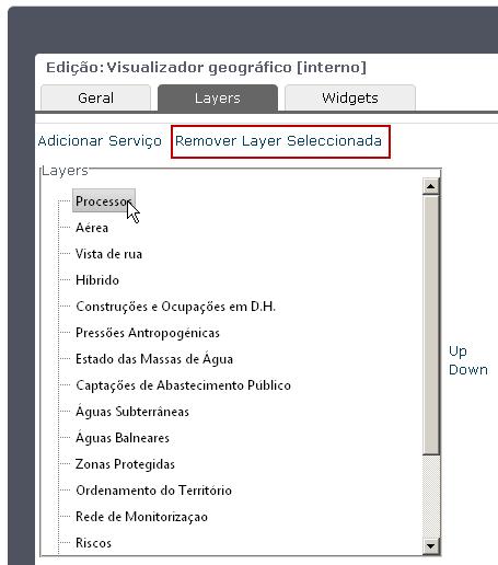 Para remover uma layer, basta clicar sobre a mesma e clicar em Remover Layer Seleccionada; 7.