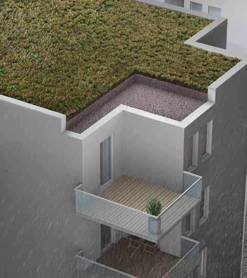 Espaços exteriores em coberturas e outras áreas As capacidades de retenção de água características da Leca podem ser utilizadas para realizar jardins nas coberturas ou noutros espaços exteriores.