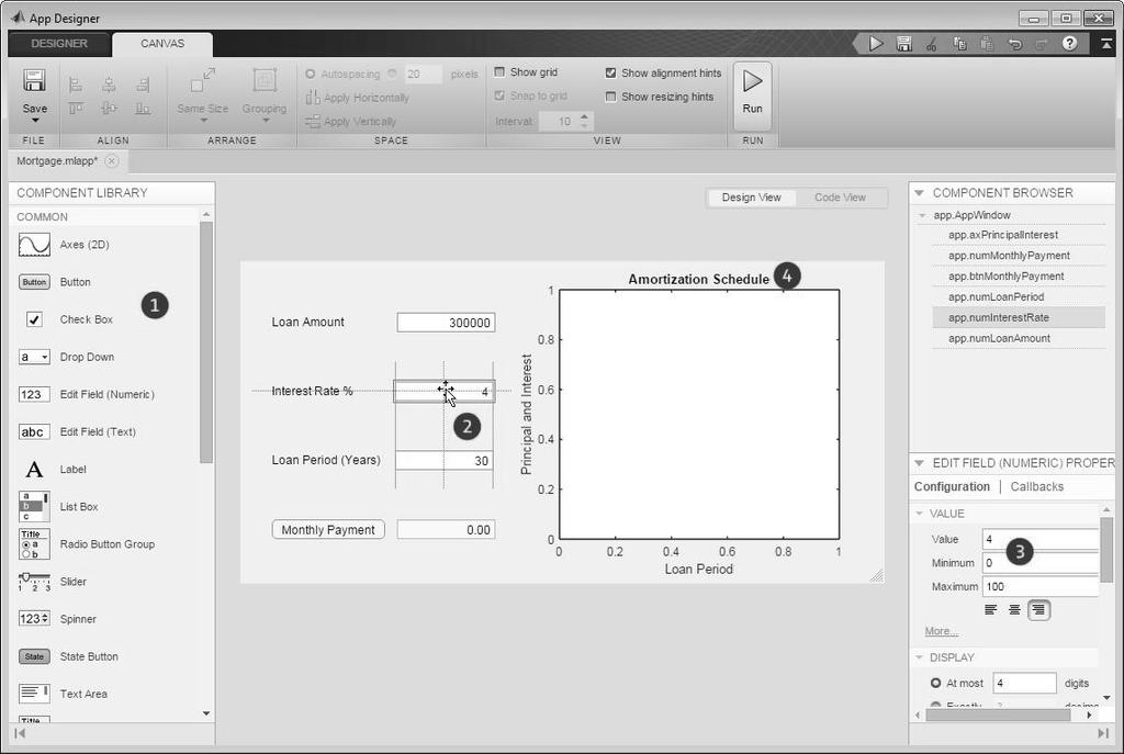 2.1. Ambiente gráfico O App Designer simplifica o processo de criação de componentes visuais para uma interface de usuário.