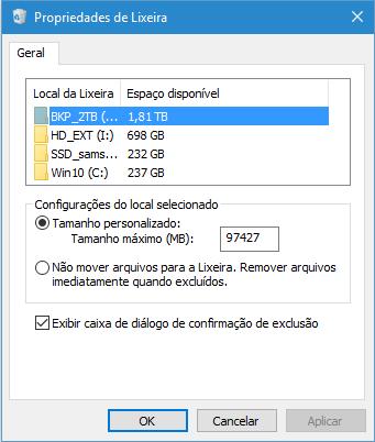 Configuração da Lixeira Concursos