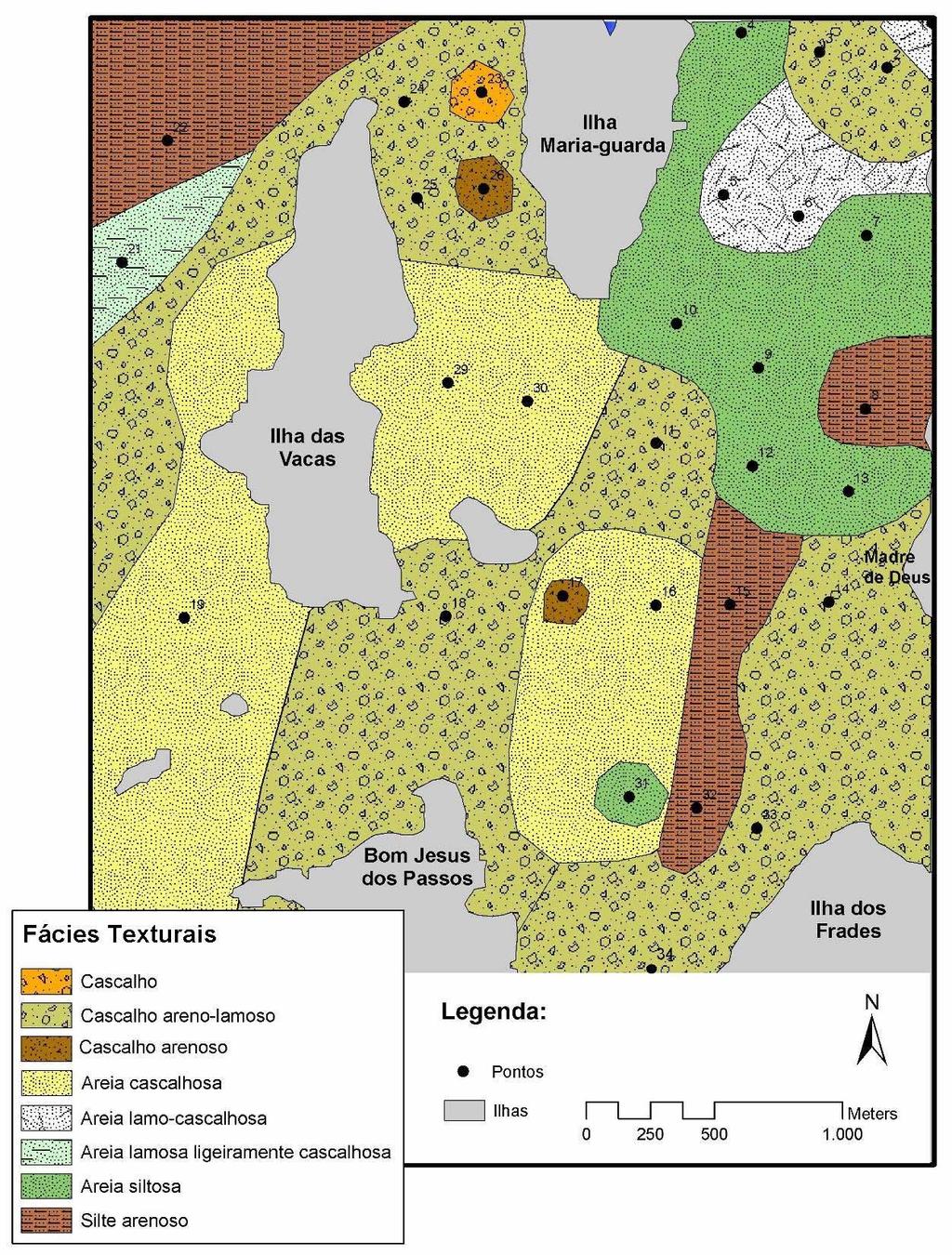 Figura 15 - Mapa de distribuição das fácies texturais