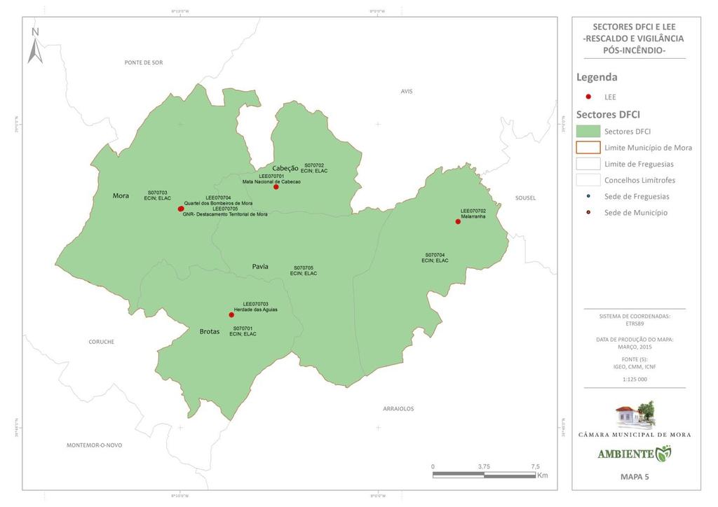 Mapa 5- Setores territoriais - Rescaldo e Vigilância Pós-incêndio A vigilância pós-incêndio deve ser garantida pelos BVE e caso existam mais meios no TO, estes devem também assegurar a mesma.