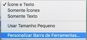 Para alterar as opções padrão de um botão Exportar, mantenha-o pressionado até que o menu Opções seja exibido. Depois, mova o cursor para o menu Opções para abri-lo.