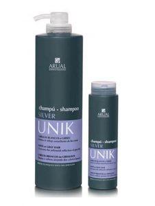 UNIK Champô / Máscara anti amarelos A0600 1000 ml A0595 250 ml A0605 1000 ml A0604 250 ml CHAMPÔ PARA CABELOS BRANCOS ou GRISALHOS Elimina o reflexo amarelo dos