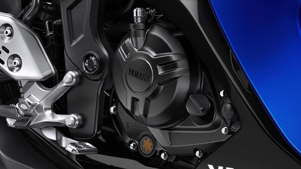 Eficiente motor bicilíndrico em linha de 321 cc O modelo supersport da série R da Yamaha conta com um motor bicilíndrico em linha de 321 cc, com refrigeração líquida e algumas das caraterísticas