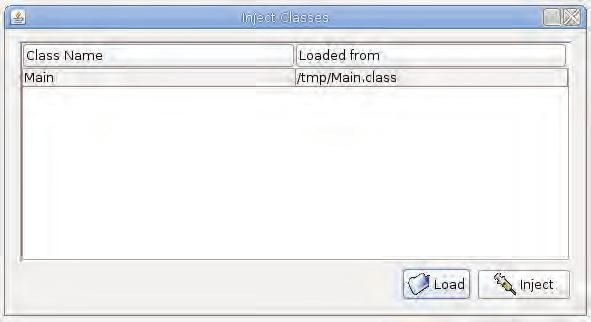 printstacktrace(); Figura 3. Interface para estabelecer conexão com a JVM. Inject Classes presente no menu superior Classes Load Inject Listagem 4. Comando javac para compilação do arquivo- -fonte.