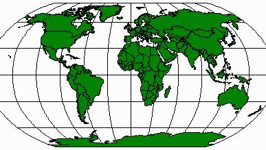 PROJEÇÃO DE ROBINSON Esta projeção destina-se à representação global da Terra. Nela, os meridianos estão transformados, de certo modo, em linhas curvas (elipses) e os paralelos, em linhas retas.