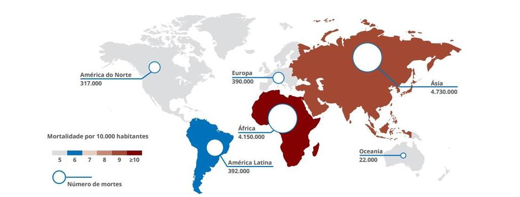 Figura 3:Previsão da mortalidade anual causada por resistência a antibióticos em 2050.