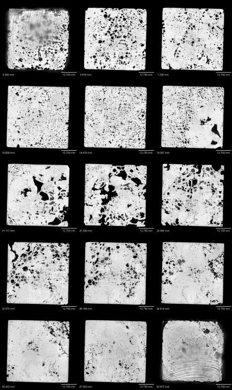 87 Figura 5.18 Imagens tomográficas de um corpos de prova cúbicos e cilíndrico.