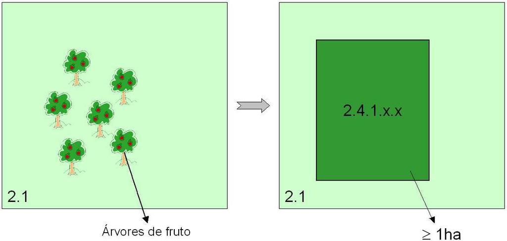 A figura representa uma porção de terreno ocupada por culturas temporárias (classes 2.1.x.