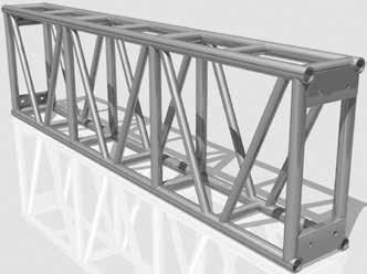 máxima distribuida em um vão médio de 12mts = 125Kg/mt Truss R76 (box-truss) com flange Tubos de 2" 