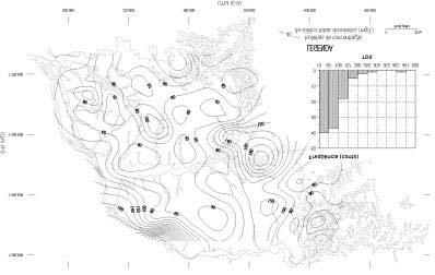 Figura 16: Isolinhas de distribuição dos valores de sólidos totais dissolvidos. Distribution of the amount of total dissolved solids. ph - o ph médio para estas águas é de 6,7.