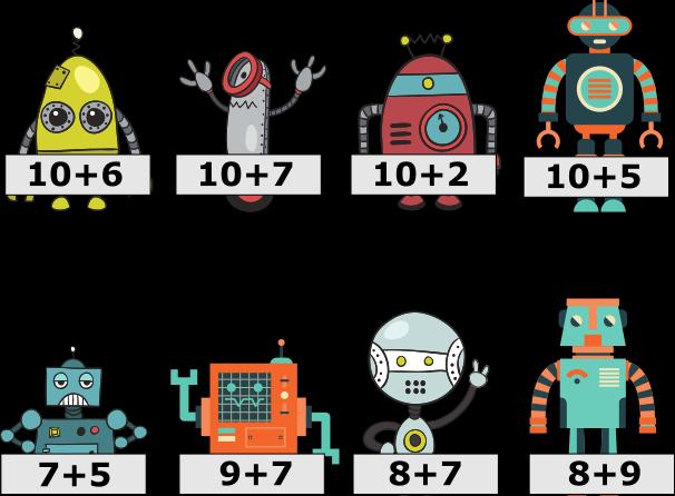 3. Para realizar um trabalho em equipe, os robôs abaixo fizeram algumas adições. Ligue os resultados iguais e encontre o parceiro de cada robô. (Fonte: Adaptado de Freepik) 4.