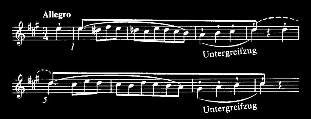 Ursatz) de uma peça tonal, alcançado pela interrupção de sua progressão após a primeira chagada na dominante. A interrupção requer o retorno ao ponto de partida da estrutura fundamental.