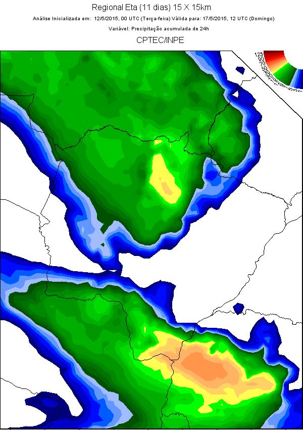 br Previsão do tempo para o Mato Grosso do Sul De acordo com o modelo Regional ETA (11 dias) 15 X 15 km, a previsão numérica do tempo indica que durante a semana haverá nebulosidade variável e