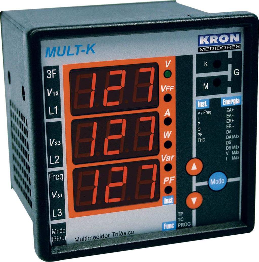 [1] Introdução O Multimedidor Mult-K é um instrumento digital micro processado, para instalação em porta de painel, que permite a medição de até 44 parâmetros elétricos em sistema de corrente