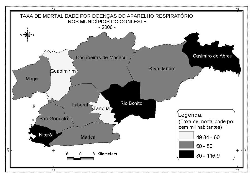 TABELA 31 - MORTALIDADE POR DOENÇAS DO APARELHO RESPIRATÓRIO NOS MUNICÍPIOS DO CONLESTE 2006 Cachoeiras de Macacu Guapimirim Itaboraí Casimiro de Abreu Magé Maricá Niterói Rio Bonito São Gonçalo