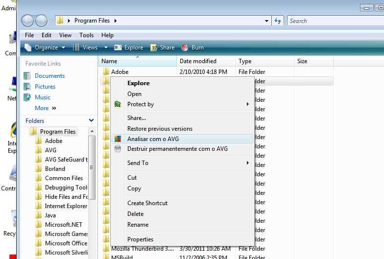 No Explorador do Windows selecione o ficheiro (ou pasta) que pretende analisar Clique com o botão direito do rato no objeto para abrir o menu de contexto Selecione a opção Analisar com o AVG para