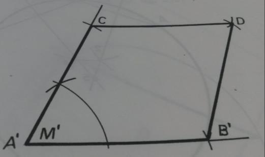Construir um losango, conhecendo um lado AB e um ângulo M: A B M Solução: Trace um ângulo M igual ao ângulo M dado.