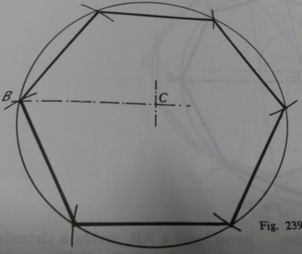 Dividir uma circunferência em seis parte iguais e formar um hexágono: Solução: Centro num ponto C, com raio CB, trace uma circunferência.
