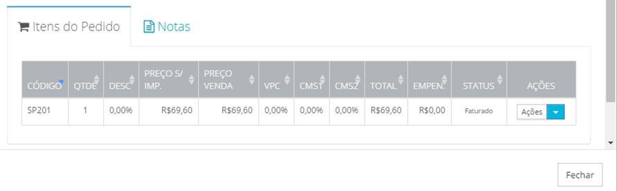 Localizando o as Informações do Cliente Descendo mais um pouco a tela, podemos ver os Itens do Pedido (os produtos liberados e as Notas