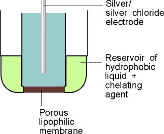 Eletrds cm membrana de trca iônica: Uma membrana lipfílica líquida viscsa fica ligada a reservatóri de líquid