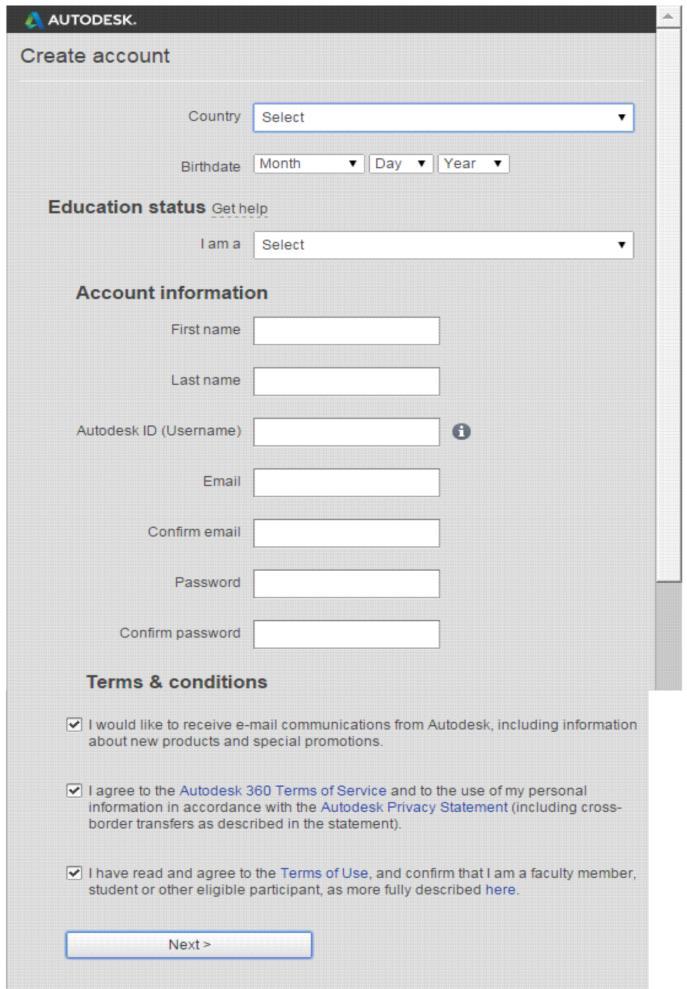 Passo 5: Preencher os campos determinados, em Education Status selecionar Student, colocar no campo Type College/University, colocar o nome da instituição e o website: https://www.unitoledo.