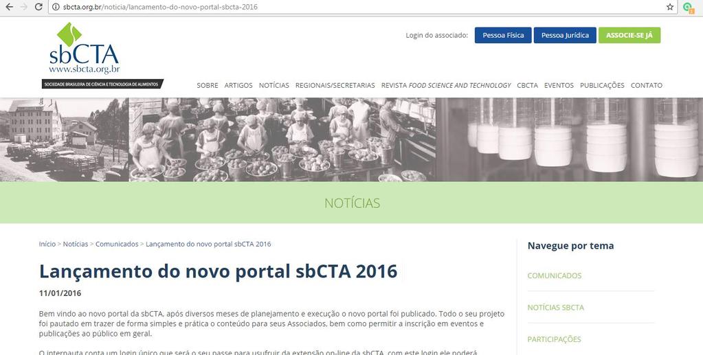Lançamento do novo portal sbcta 2016 11/01/2016 Bem vindo ao novo portal da sbcta, após diversos meses de planejamento e execução o novo portal foi publicado.