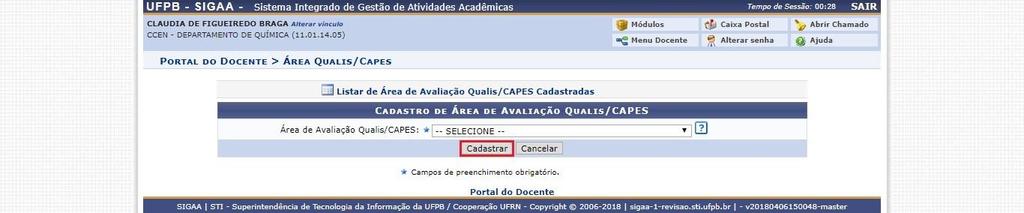 É possível cadastrar mais de uma Área Qualis, pois mais tarde, na etapa de Validar