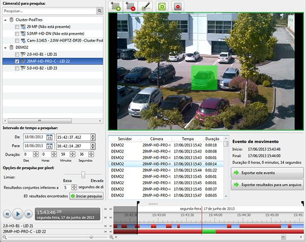Avigilon Control Center Core Web Client Figura A. Guia Pesquisar: Pixel Por padrão, o painel de imagens de pesquisa inteiro é destacado em verde. 2. Na área Câmera a pesquisar, selecione uma câmera.