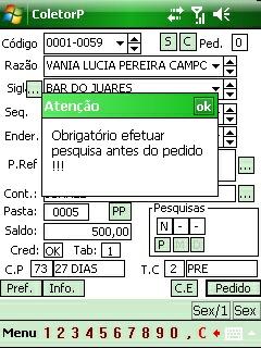 Execução da Pesquisa Somente após a execução da pesquisa o vendedor irá conseguir executar a digitação de pedidos. 6.